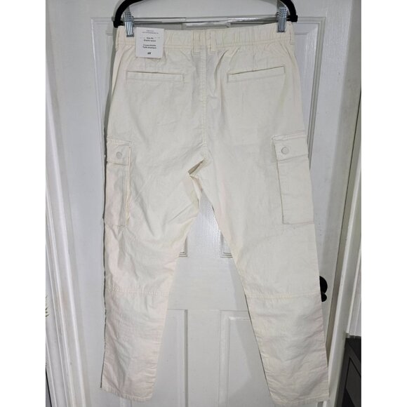 H&M Womens White Slim Fit Elastic Waist Pants Cargo Pockets High Rise Size S NWT - Picture 5 of 9